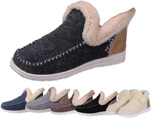 Женские зимние плоские туфли с плюшевой подкладкой, удобные, ортопедические с поддержкой свода стопы, для прогулок на улице, классические нескользящие ботинки до щиколотки, мягкие плюшевые тапочки на микрозамше, теплые и уютные, слипоны Generic, Dark Gray