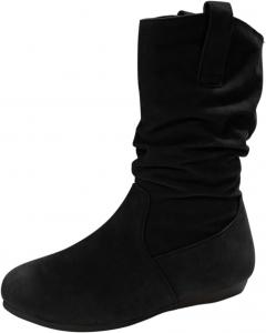 Женские сапоги ZBYY до середины голени, плоские ботильоны на низком каблуке, свободные замшевые средние сапожки на каждый день, Black