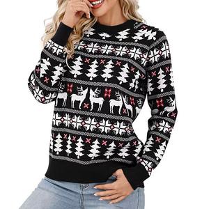 Женский рождественский свитер свободного кроя с мягким круглым вырезом и длинными рукавами Clearflower