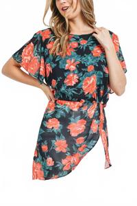 Черный топ с коротким рукавом в цветочном принте Mittoshop