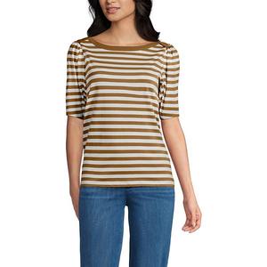 Женская футболка с лодочкой из супимы Lands' End, Camel Even Stripe