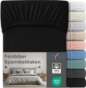 Простыня на резинке Deluxe из фланели для матрасов глубиной до 25 см - очень теплая и мягкая, 100% хлопок, не требует глажки, предварительная усадка, цвет: черный, размер: 200x200 см NYVI