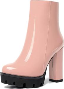 Женские вечерние ботильоны WAYDERNS с лакированной кожей, на платформе, с круглым носком, на повседневном каблуке-блоке, высотой до щиколотки, каблук 4,7 дюйма