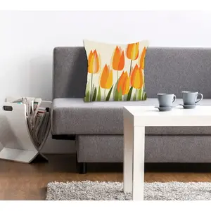 Декоративная подушка queence Holli с оранжевыми тюльпанами Queence, Grün/orange + bedruckt