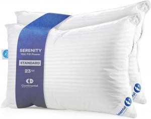 Continental Bedding Подушка Continental Bedding Serenity с наполнителем из гусиного пуха, чехол хлопковый дамаск, жесткость Firm White