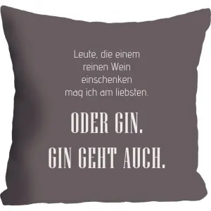 Декоративная подушка queence Вино & Джин с надписью, наволочка без наполнителя, 1 шт. Queence, Braungrau/grau/weiß + Schriftzug