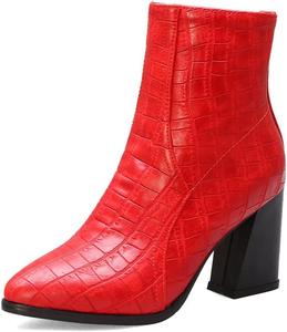 Женские нарядные ботильоны вестерн с острым носком, боковой молнией и массивным высоким каблуком JOEUSTY, Red-Velvet Lined