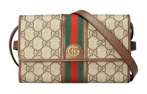 Мини-кроссбод Ophidia из кожи и канвы унисекс Ebony GUCCI