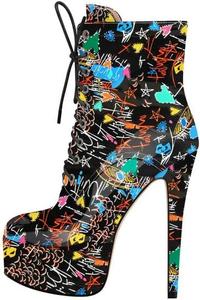 Женские ботильоны Richealnana на платформе с высоким каблуком-стилет, шнуровкой и боковой молнией, с круглым носком, для вечеринок и выпускных, Scribble