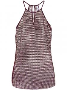 Patrizia Pepe сетчатый топ с круглым вырезом и стразами, фиолетовый