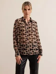 Рубашка Phase Eight Cora Chain Print Semi-Sheer, цвет black/camel