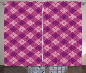Шторы ABAKUHAUS в деревенскую клетку, узор диагональные квадраты, универсальные ленточные шторы для гостиной с петлями и крючками, 280 x 225 см, цвет: темно-пурпурный, бледно-фуксия Abakuhaus