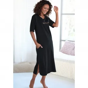 Ночная рубашка Vivance Dreams с красивым принтом из фольги, черный