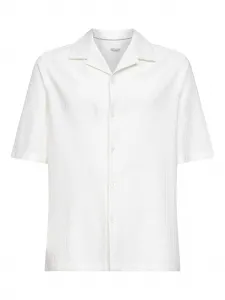 Рубашка на пуговицах с воротником-«больничка» Brunello Cucinelli, белый