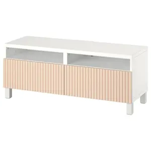 Тумба под ТВ, белый/березовый шпон, 120x42x48 см, BJORKOVIKEN, нажимается BESTÅ IKEA