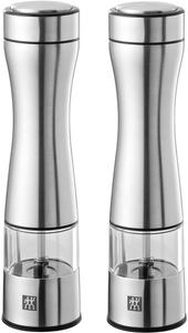 Набор из двух настольных электрических мельниц для соли и перца Zwilling с крышкой, из матовой нержавеющей стали, с керамическим механизмом измельчения