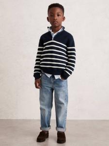Детский полосатый джемпер Graham с молнией Reiss, Navy/Off White