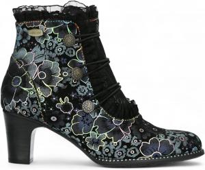 Infinity Leather Женские ботильоны Laura Vita Elcodieo 224 в готическом викторианском стиле, синие с цветочным узором, кожаные, винтажные, на шнуровке с молнией
