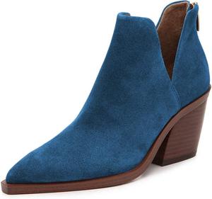 Женские ботильоны YDN с модной высокой платформой, средней высоты каблуками, заостренным носком, замшевые с V-образным вырезом сзади и молнией, Navy