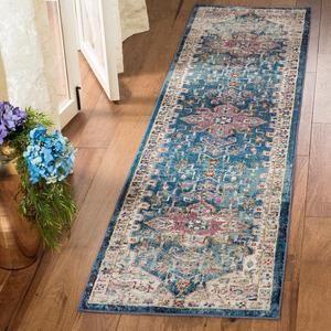 Ковер-дорожка SAFAVIEH, 61 x 183 см, Aria Collection, Blue & Creme, дизайн Oriental Medallion Distressed, не линяет и прост в уходе, идеален для помещений с высокой проходимостью в гостиной, спальне (ARA160B)