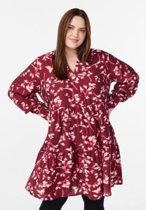 Платье Zizzi A-LINIEN-MIT RÜSCHENKRAGEN, Faded Flower/Red