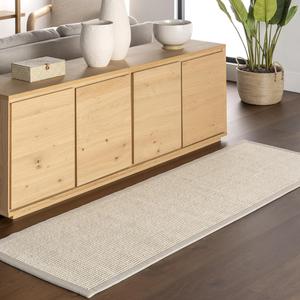 Ковер-дорожка nuLOOM, 77 x 244 см, Monica Geometric из шерсти для гостиной, спальни, столовой, прихожей, коридора, кухни, Grey/Ivory