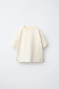 Однотонная футболка из трикотажа Zara, экрю