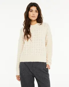 Женский джемпер с круглым вырезом и структурной вязкой System Action, бежевый