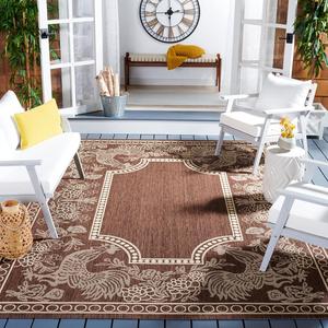 Ковер SAFAVIEH, 201 x 201 см, Washable Rug Outdoor Courtyard Collection - квадратный, Chocolate & Natural, без линьки и легкий в уходе, идеально для патио, заднего двора, прихожей (CY3305-3409)