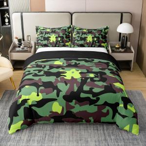 Erosebridal Хлопковый комплект постельного белья Army Camouflage с абстрактным узором тай-дай в военном стиле, Green Brown Black