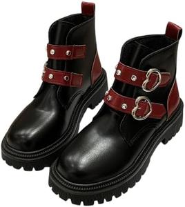 Женские готические боевые ботинки на платформе с массивным каблуком, панк, милые ботильоны на щиколотку, с круглым носком и пряжкой, обувь в стиле Лолита Generic, Red