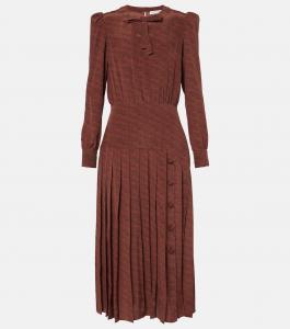 Шелковое платье миди с леопардовым принтом Alessandra Rich, Brown-Black