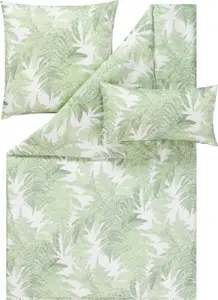 Постельное белье Mako-Satin 155x220 Belara Green Fern Leaves White 7971-530 Estella