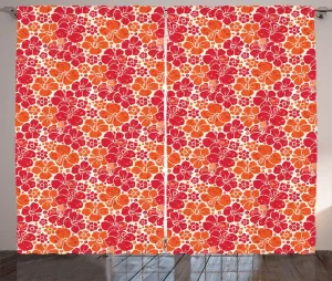 Штора ABAKUHAUS "Гибискус в деревенском стиле", силуэты лепестков в стиле гранж, универсальные ленточные шторы для гостиной с петлями и крючками, 280 x 175 см, цвет слоновой кости, ярко-оранжевый Abakuhaus