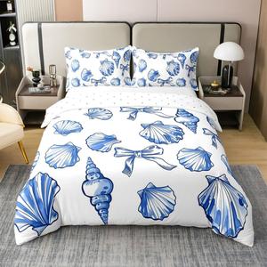 Erosebridal Комплект постельного белья Sealife Duvet Cover с абстрактным морским принтом из легкого материала, Blue White Grey