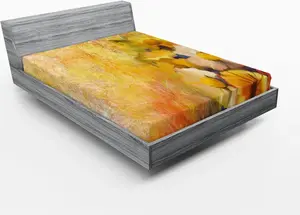 Простыня на резинке ABAKUHAUS с желтыми цветами, картина маслом, букет роз, ромашек, гербер, гранж-дисплей, 150 x 190 см, горчично-оранжевый Abakuhaus