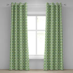 Зеленая штора на люверсах ABAKUHAUS, круги разных оттенков и тонов зеленого цвета, геометрический узор в стиле ретро, декоративные двухпанельные шторы, 280 см x 175 см, кремово-зеленый Abakuhaus