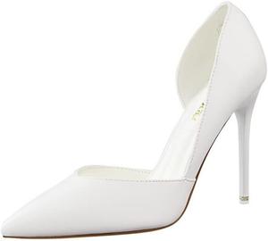 Женские туфли-лодочки с острым носком и тонким каблуком, замшевые, без застежки, для свадьбы и вечеринки VFDB, Y-Pu White
