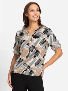 Блузка без застежки цвета экрю с черным принтом WITT WEIDEN