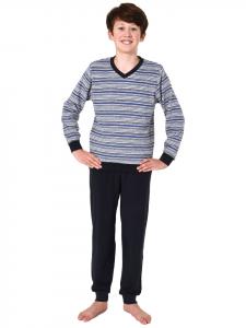 NORMANN Длинная пижама из махровой ткани с манжетами и полосками - 65524, темно-серый цвет