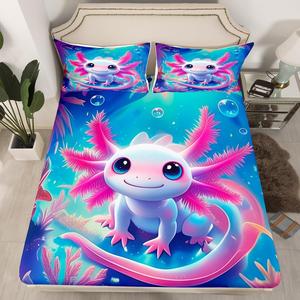 Erosebridal Детский комплект постельного белья с милым мультяшным аксолотлем в синей морской тематике, Blue Pink