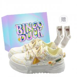 Нескользящие и дышащие низкие кроссовки для женщин BINGO DUCK, Yellow+Exclusive Shoe Box+Gift Socks