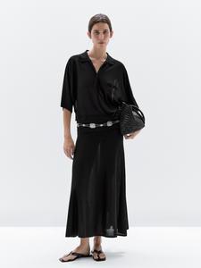 Струящаяся рубашка-поло в стиле кейпа Massimo Dutti, черный