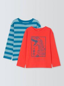 Детские футболки с полосками и динозаврами John Lewis, Pack of 2, Multi