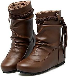 Женские ботильоны из искусственной кожи с скрытым каблуком, кисточками и ремешком, большие размеры WAOLSU, Brown