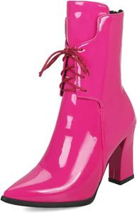 Женские черные ботильоны FufoneUS с комфортным заостренным носком, челси, на шнуровке с массивным каблуком