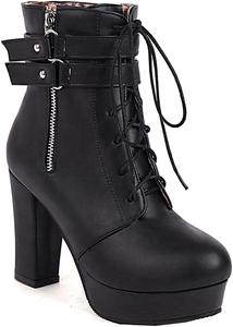 Женские модные ботильоны VOKLIN на высоком каблуке с платформой, круглым носком, шнуровкой и молнией, элегантные короткие ботинки, Black-Velvet Lined