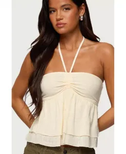 Женский многослойный льняной топ-бэбидолл с бретелькой через шею Edikted, коричневый/бежевый