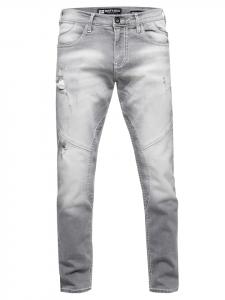 Rusty Neal Джинсы "NISHO" прямого кроя, байкерские, из эластичного хлопка, светло-серые