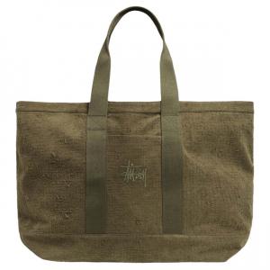 Хлопковая холщовая сумка-шоппер, хозяйственная сумка, ручная кладь, унисекс оливковая Stussy